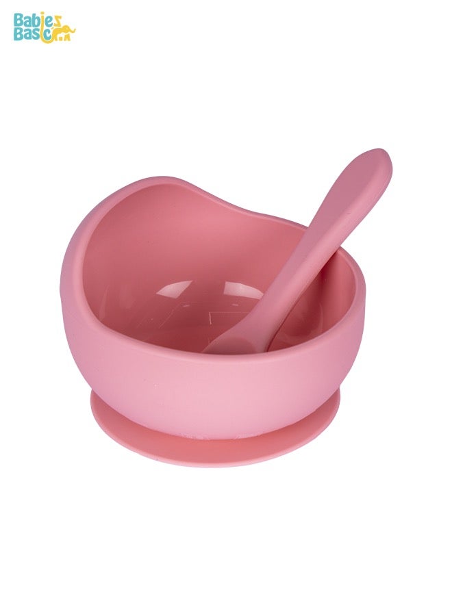 2 Piece Baby Feeding Set With Silicone Suction Bowl And Silicone Spoon