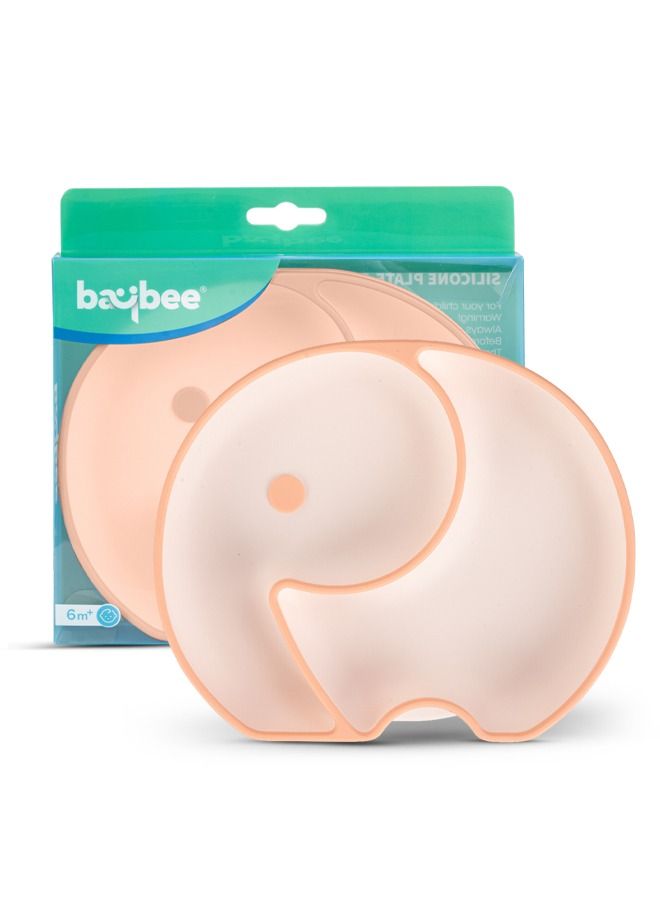 Baybee Infant Elephant Silicone Suction Plates for Baby Self Eating Food Grade Non Slip Feeder Bowl for Toddlers Feeding Plate Strong Grip Suction Divided Plate Baby Tableware Set for Kids Boy Girl