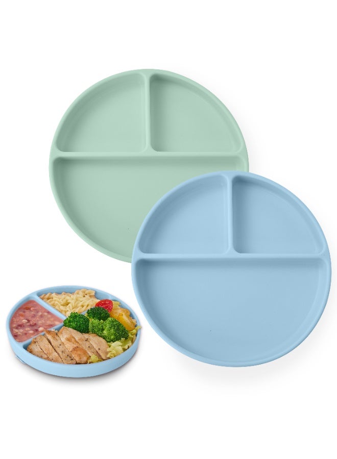 Silicone Baby Plate Set of 2, Divided Suction Plate for Baby Led Weaning, BPA Free Toddler Plate, Baby Food Eating Plate for Infant, Non Slip Silicone Feeding Plates, 6M+