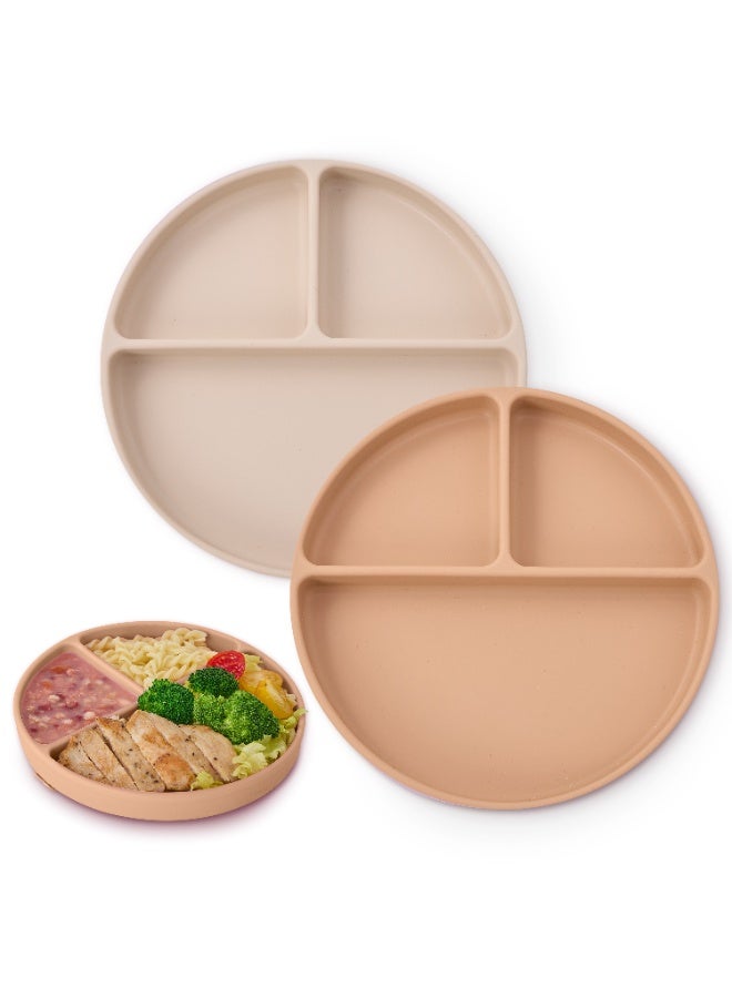 Silicone Baby Plate Set of 2, Divided Suction Plate for Baby Led Weaning, BPA Free Toddler Plate, Baby Food Eating Plate for Infant, Non Slip Silicone Feeding Plates, 6M+