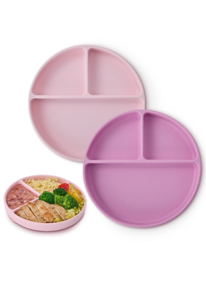 Silicone Baby Plate Set of 2, Divided Suction Plate for Baby Led Weaning, BPA Free Toddler Plate, Baby Food Eating Plate for Infant, Non Slip Silicone Feeding Plates, 6M+