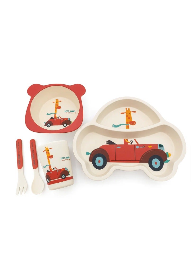Factory Price 5 Piece Car Designed Kids Bamboo Tableware Set - B