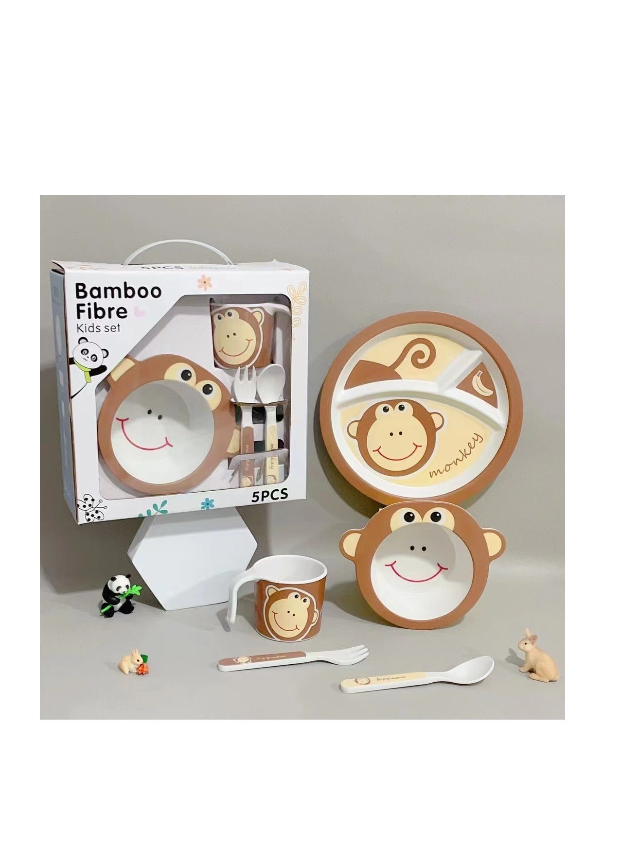 Factory Price 5 Piece Monkey Bamboo Tableware Set