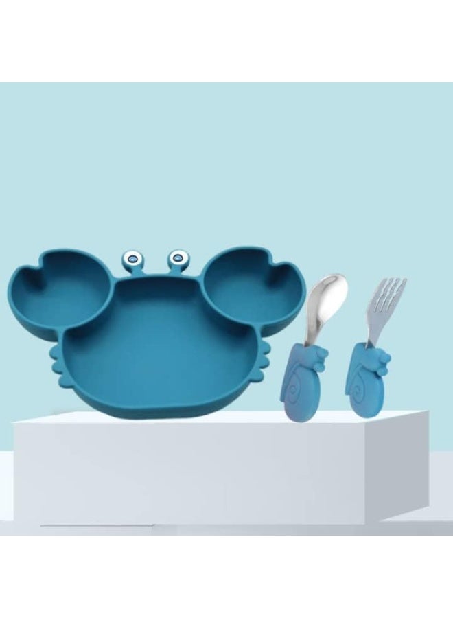 Silicone Suction Plate for Toddlers with Fork Spoon Set - Self Feeding Training Divided Plate Dish and Bowl for Baby and Toddler, Fits for Most Highchairs Trays