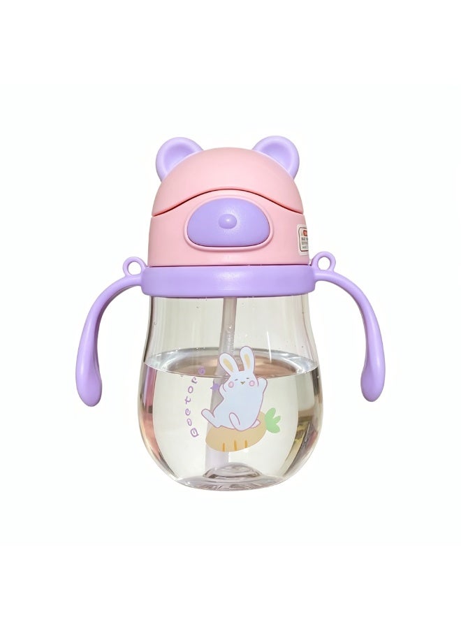 Baby Learning Drinking Cup, Young Children's Straw Cup, 1-year-old Milk Drinking Cup, with Handle and Back Rope (cute rabbit-250ml)