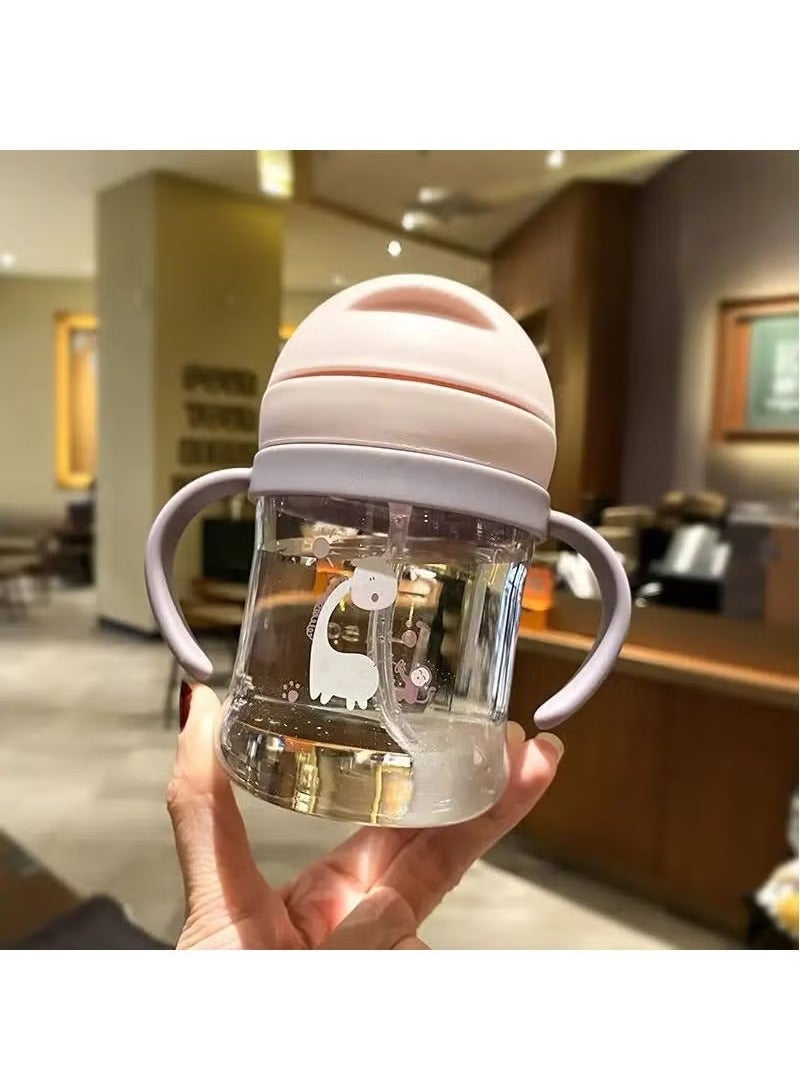 Sippy Cup for Baby more than 6 months, Spill-Proof Sippy Cup, Straw for Kids Water Bottle with Soft Silicon Spout Cup for Toddlers,BPA Free, 250ml,Spill Plastic Drinking Bottle with Handle