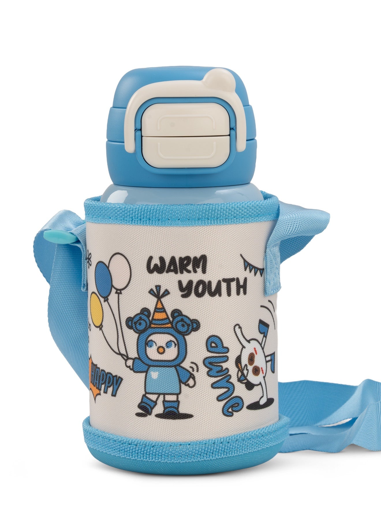 2-in-1 500 ml Baby Sipper Bottle for Kids BPA-Free Baby Water Bottle with Silicone Straw, Stainless Steel & Carry Pouch Creative Cartoon Design Baby Sipper Water Bottle for Kids Toddlers Blue