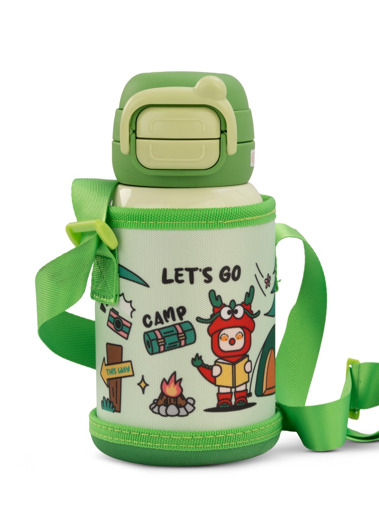 2-in-1 500 ml Baby Sipper Bottle for Kids BPA-Free Baby Water Bottle with Silicone Straw, Stainless Steel & Carry Pouch Creative Cartoon Design Baby Sipper Water Bottle for Kids Toddlers Green