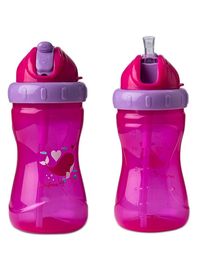 340ml Baby Sipper Bottle for Baby Kids Anti Slip Baby Sippy Cup with Soft Silicone Spout Removable Base Straw Sipper Water Bottle for Kids BPA Free Sipper Bottle for Kids Toddlers Pink