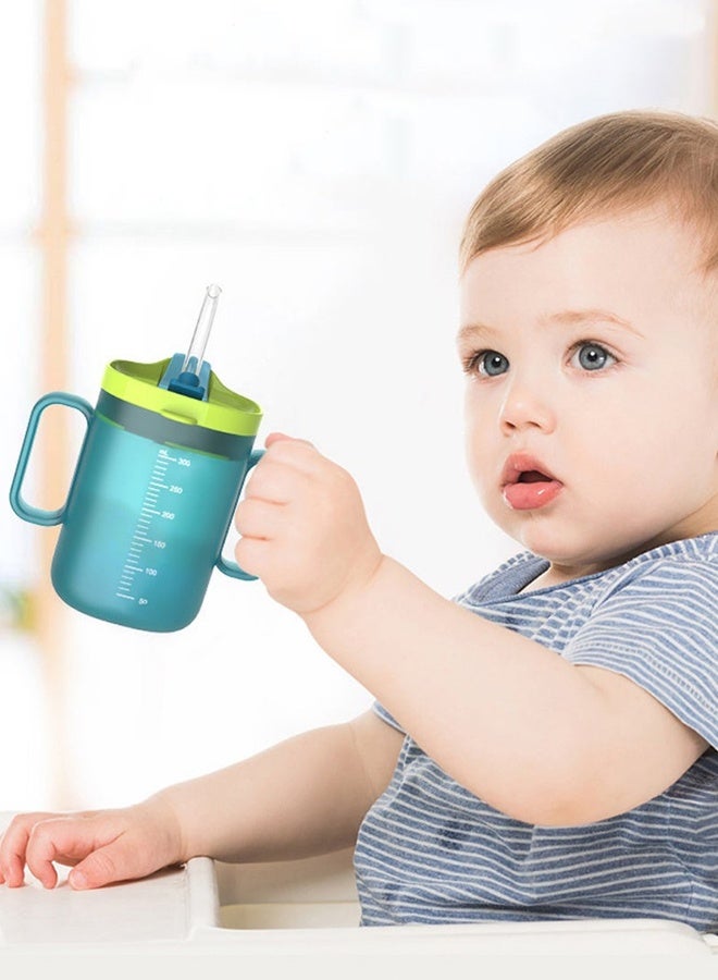 Toddler Sippy Cups, Toddler Drinks Water Bottles Trainer Cup with Handles, 300ML Spill-Proof Sippy Cups for Toddlers 6 Months+, Children's Milk Cup with Scale, Children Portable Reusable Cup (Green)