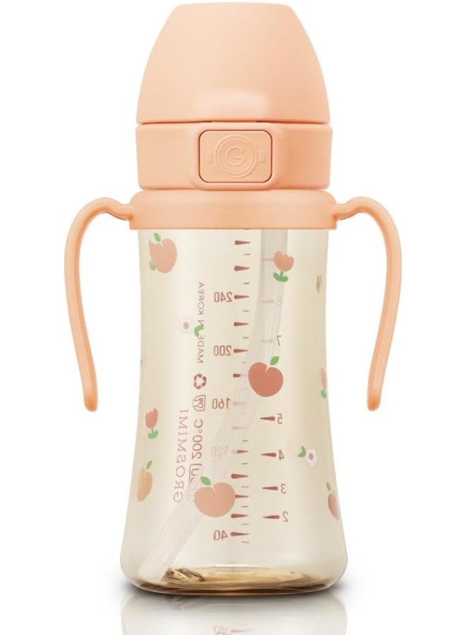 GROSMIMI Flip Top Spill Proof Sippy Cup, PPSU, BPA Free, 10 oz, Stage 2 Straw for Toddlers (Peach flower)
