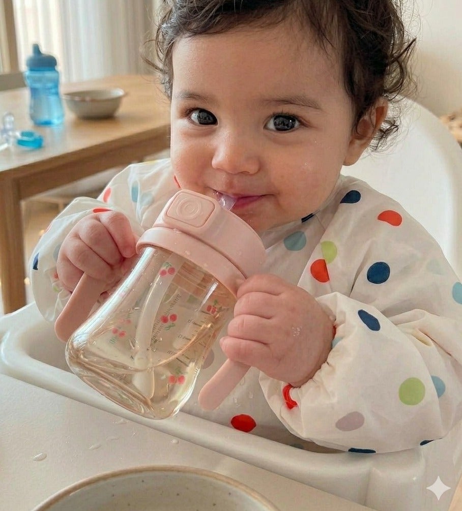 GROSMIMI Flip Top Spill Proof Sippy Cup, PPSU, BPA Free, 6 oz, Stage 2 Straw for Toddlers (Cherry)