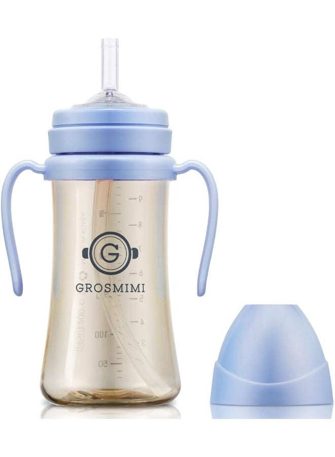 GROSMIMI Spill Proof no Spill Magic Sippy Cup with Straw with Handle for Baby and Toddlers, Customizable, PPSU, BPA Free 10 oz (Sky blue)