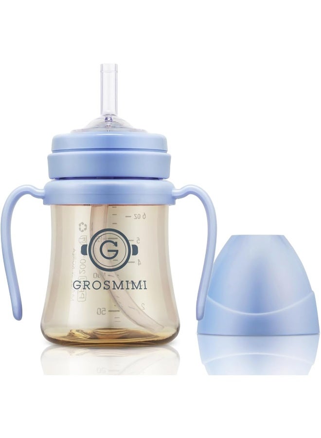 Grosmimi Spill Proof no Spill Magic Sippy Cup with Straw with Handle for Baby and Toddlers, Customizable, PPSU, BPA Free 6 oz (Sky blue)