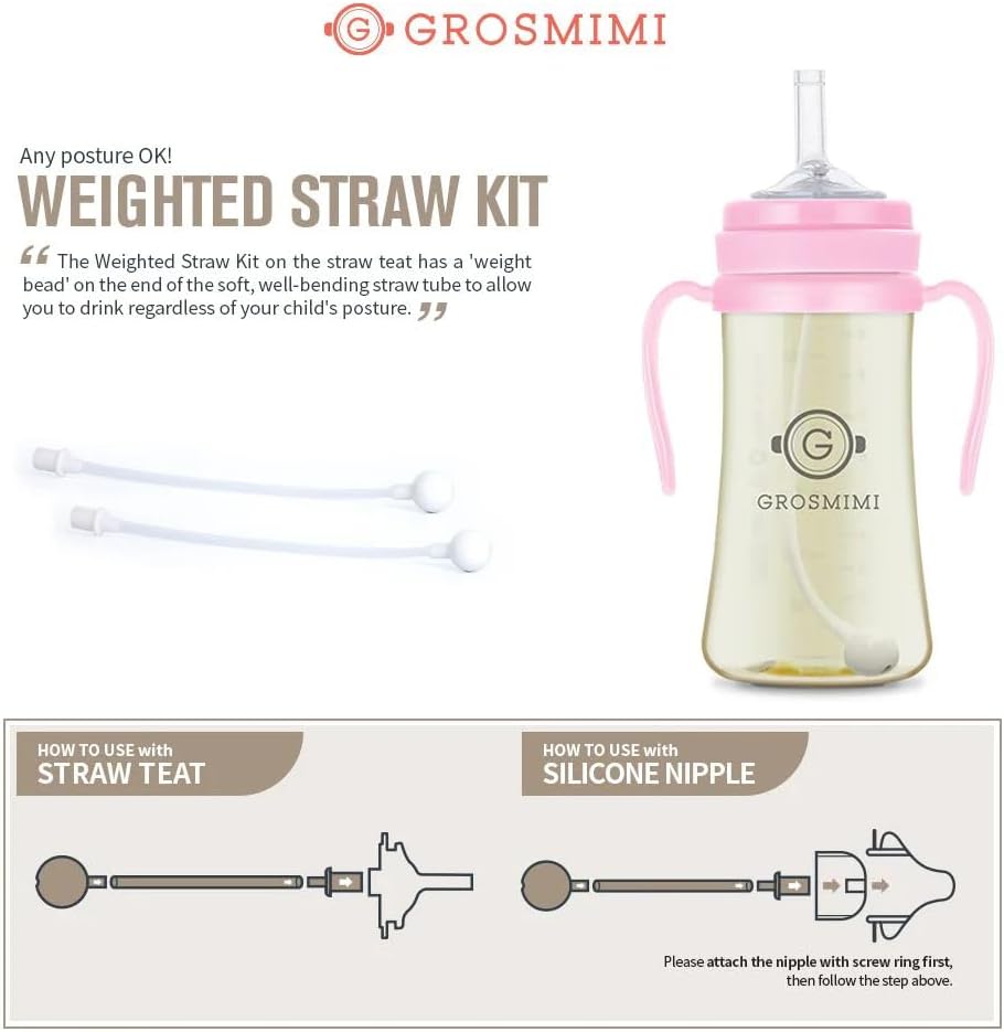 GROSMIMI Weighted Straw Kit - Twin Pack Silicone Gravity Ball Straw Replacement for Sippy Cups