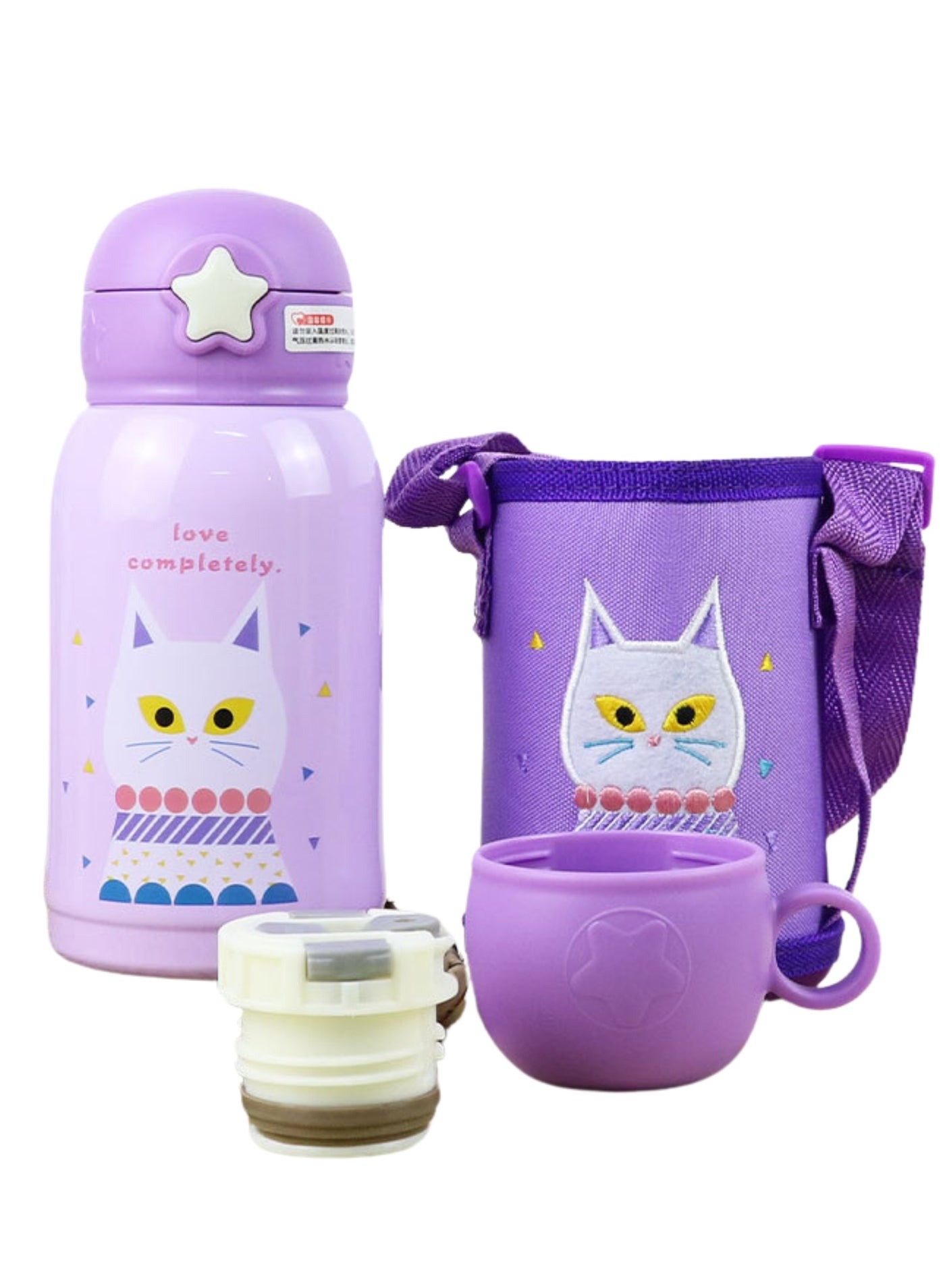 Twisoo Stainless Steel Water Bottle with Straw Lid, Reusable Double-Walled Vacuum Insulated Metal Flask, Leak-Proof Sports Water Bottle with Shoulder Strap, for Hot & Cold Drinks, 500ml (Purple)