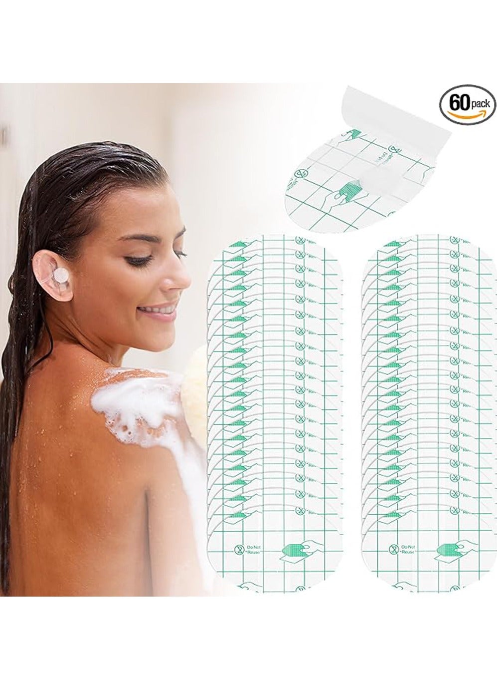 60 Pcs Waterproof Ear Stickers,  Baby Waterproof Ear Protector,Ear Covers for Shower Swimming, Ear Protectors with Waterproof Cotton Ear Plugs for Surfing Snorkeling and Other Water Sports