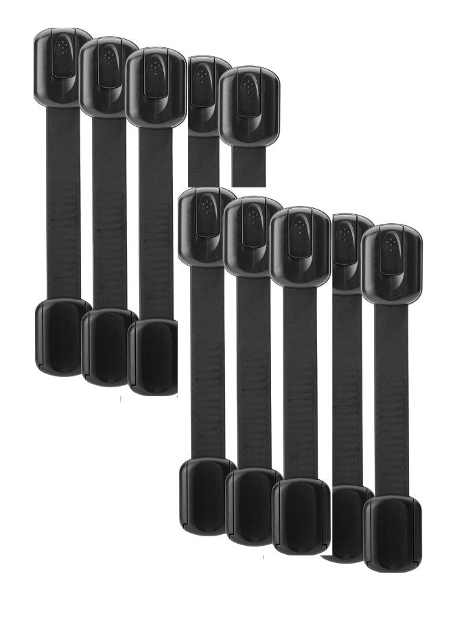 Ferepiper 10 Pcs Child Safety Strap Locks Baby Lock for Cabinets and Drawers Toilet Fridge With Adhesive Sticker Easy Installation Black