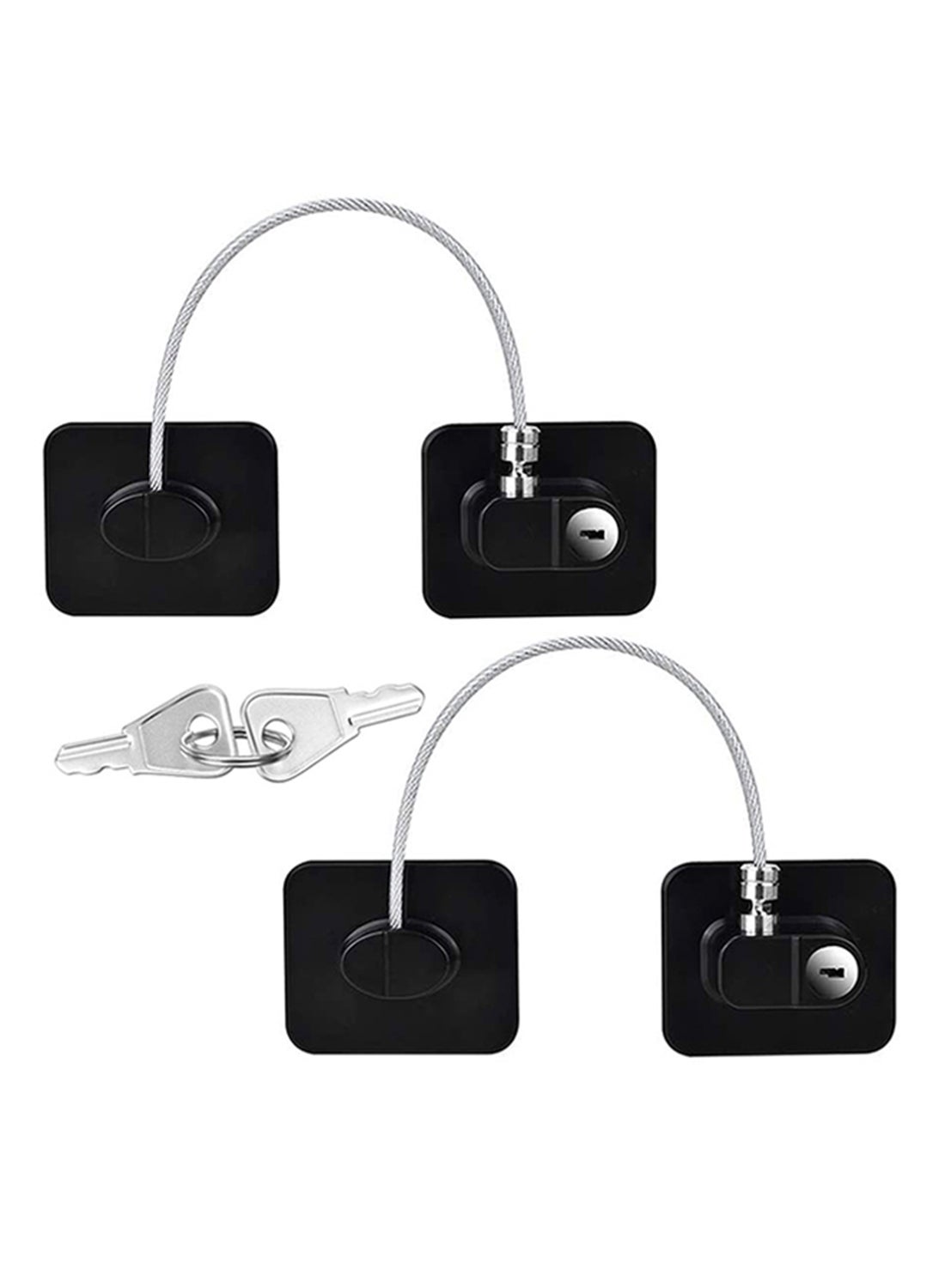 Pack Of 2 Child Safety Cable Fridge Window Lock With Key Set