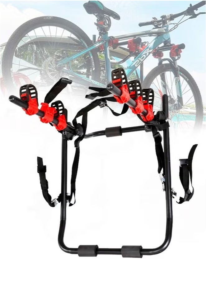 Heavy Duty 3-Bike Carrier Rack, Foldable Adjustable Trunk Mount Bicycle Rack with Double Safety Straps, Iron Frame and Rubber Buckles for Car, SUV, Sedan, Hatchback and Minivan