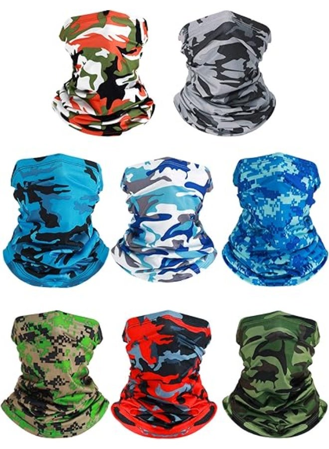 8Pcs Camo Neck Gaiter Scarf Bandanas for Men Balaclava Cooling Breathable Face Cover Scarf
