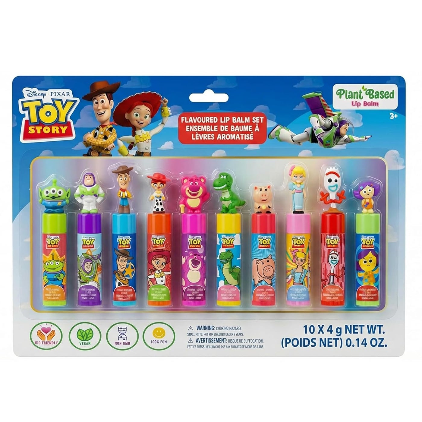 Townley Girl Disney Pixar Toy Story Plant Based Flavored Lip Balm with 3D Topper Set (40 g, Pack of 10)