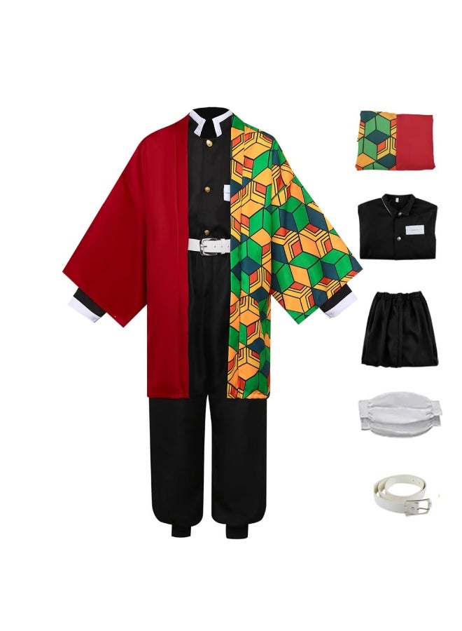 Demon Slayer Giyu Tomioka Cosplay Costume Set ,Anime Role-Play Outfit, Including Outer Haori, Top, Pants, Leg Wraps, And Belt ,Suitable For Birthday Celebrations, Stage Performances, Theme Parties, Talent Shows, And Various Occasions ,For Adults