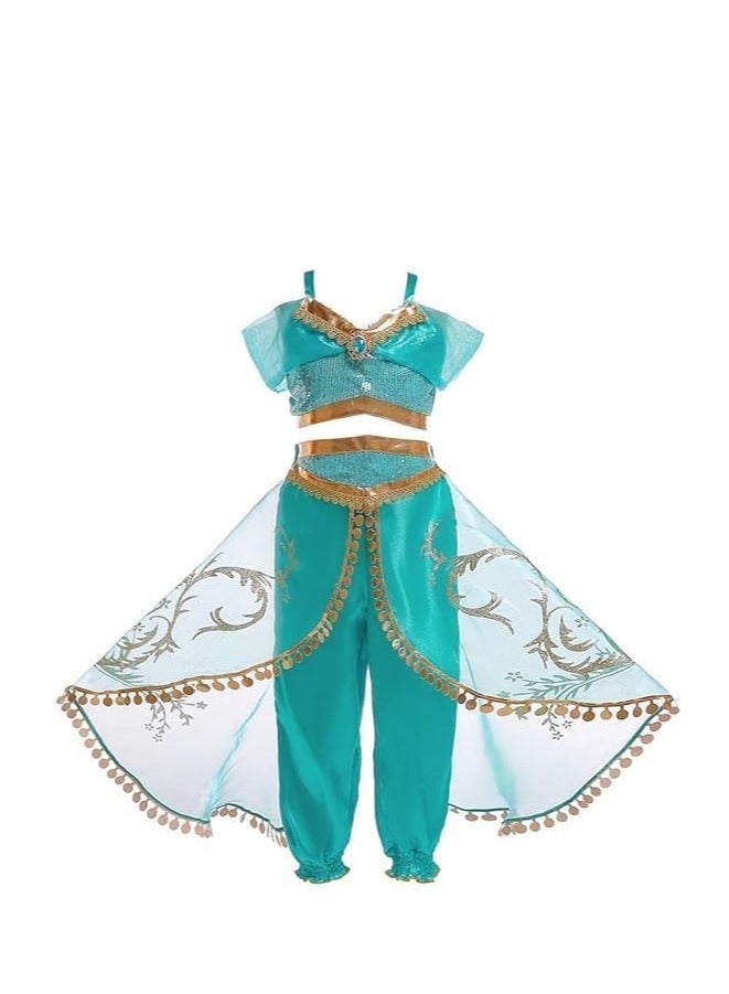 BrainGiggles Princess Jasmine Costume For Girls Sequined Princess Costume Set Dress Up Princess Cosplay Costumes for Kids-Medium