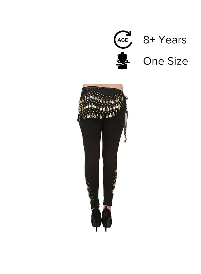 Imported Belly Dance Wrap Belt Skirt Black With Gold Coins Suitable For 8+ Years One Size