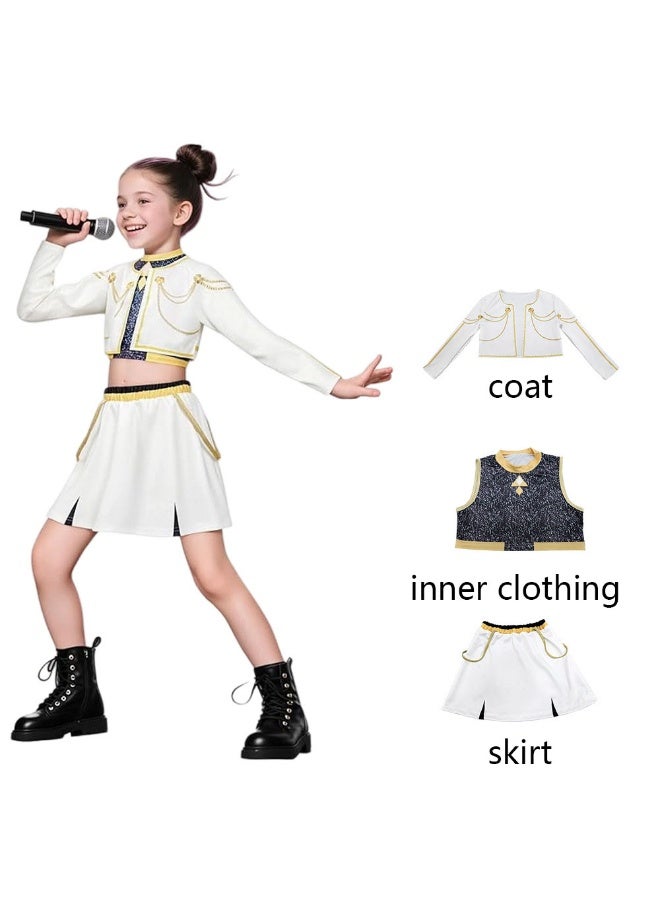 3 PCS K-POP Girl Group Rumi Mira Zoey Cosplay Costume Set,  Popular Singer Embroidered Performance Outfit, Girls Dance Stage Performance Clothing Set, Role-Play Party Costume, Suitable For Stage Performances, Theme Parties, Talent Shows And Other Occasion