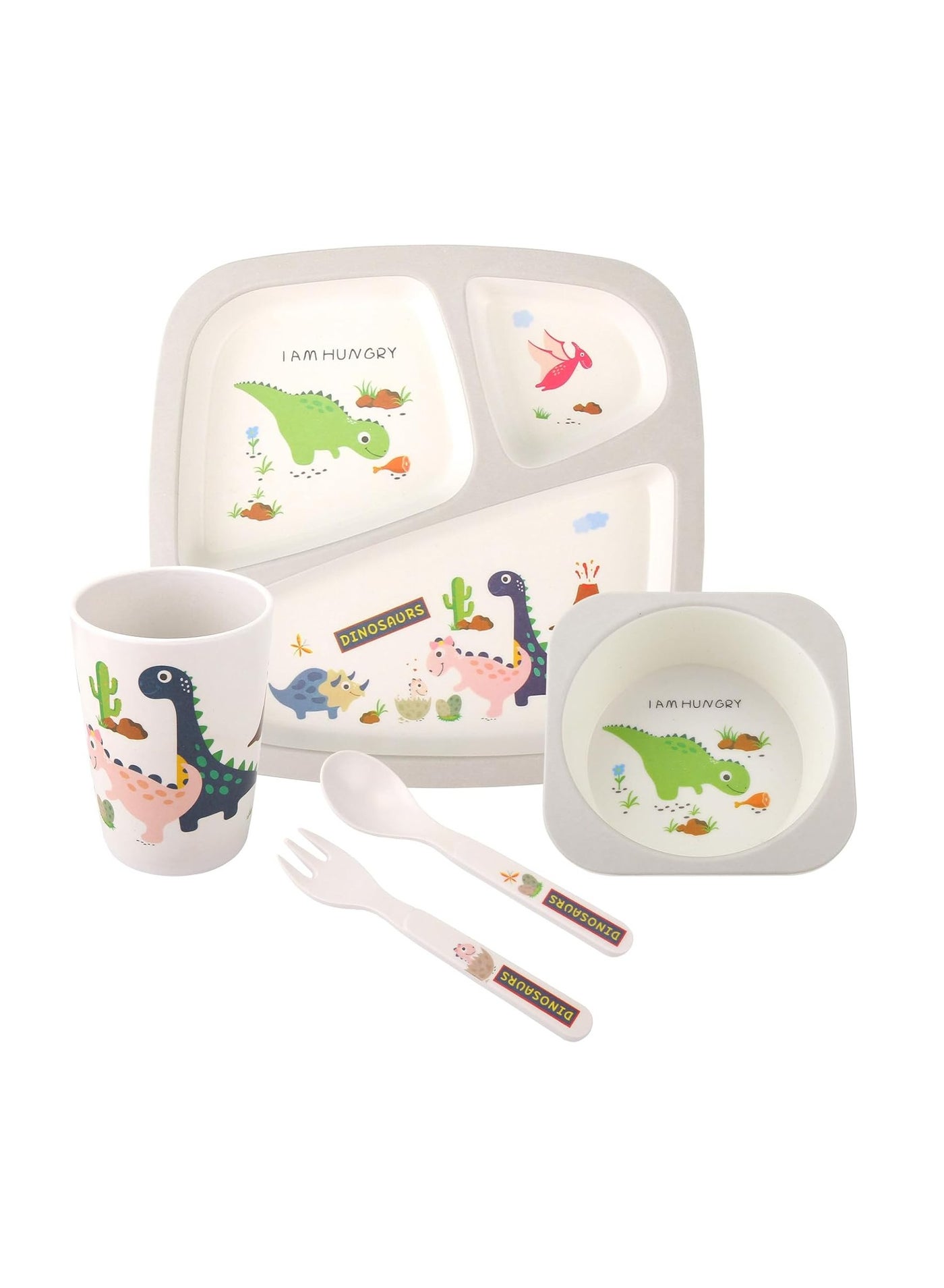 Factory Price 5 Piece Dino Bamboo Tableware Set