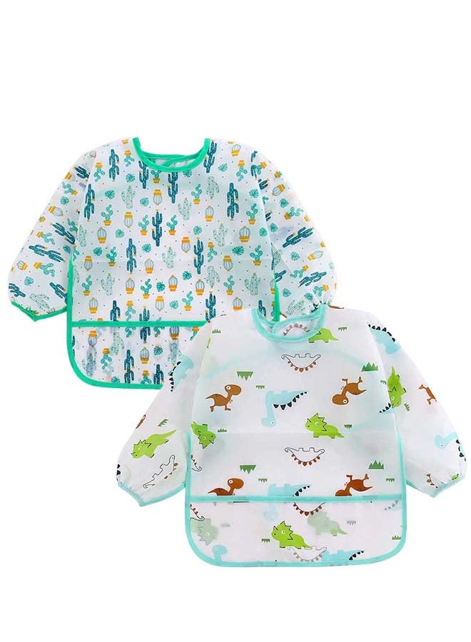 2 Pcs Infant Toddler Baby Waterproof Sleeved Bib, Long Sleeved Baby Toddler Bibs Waterproof Sleeved Bib,Baby Bibs,Art Smock Apron , 3-24 Months