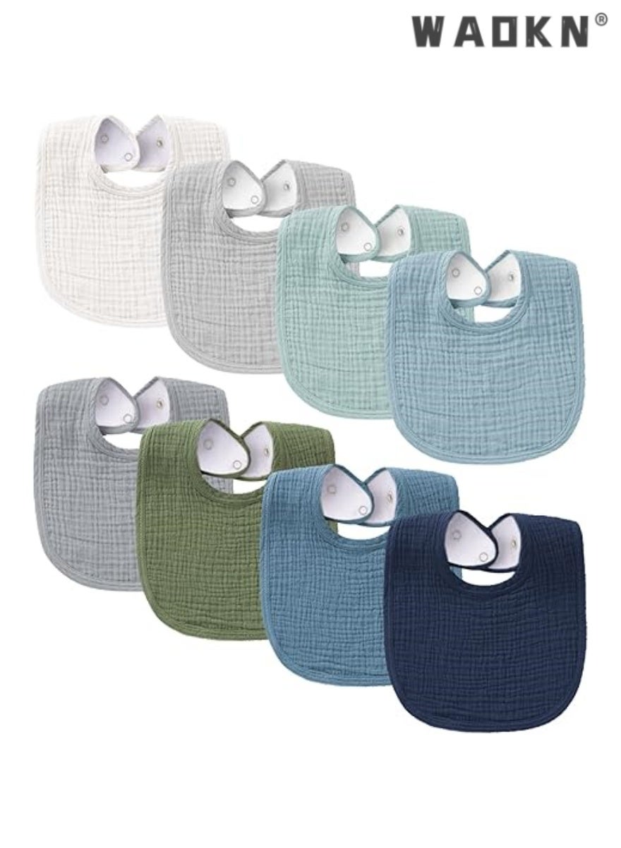 Baby bib set of 8 pieces, baby headscarf, drool bib cotton, suitable for both men and women, boys and girls, 8 solid color sets, suitable for teething and drooling