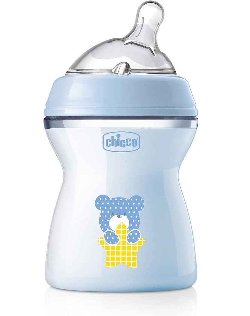 Chicco Natural Feeling Anti-Colic Bottle 250 ml with Soft Silicone Teat for Mixed Breastfeeding - Blue