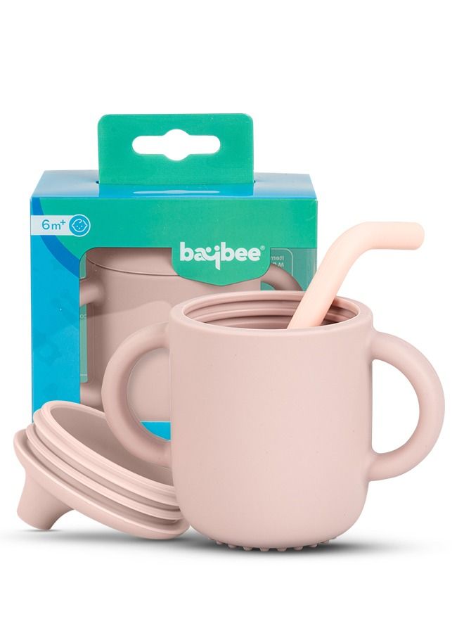 BAYBEE Baby BPA-Free Silicone Sipper Cup Drinking Training Anti Spill Sippy Cup with Silicone Straw & Lid for BabyToddler Spill Proof  Non-Slip Twin Handles Spout Cup for Infants Kids 6+ Months Pink