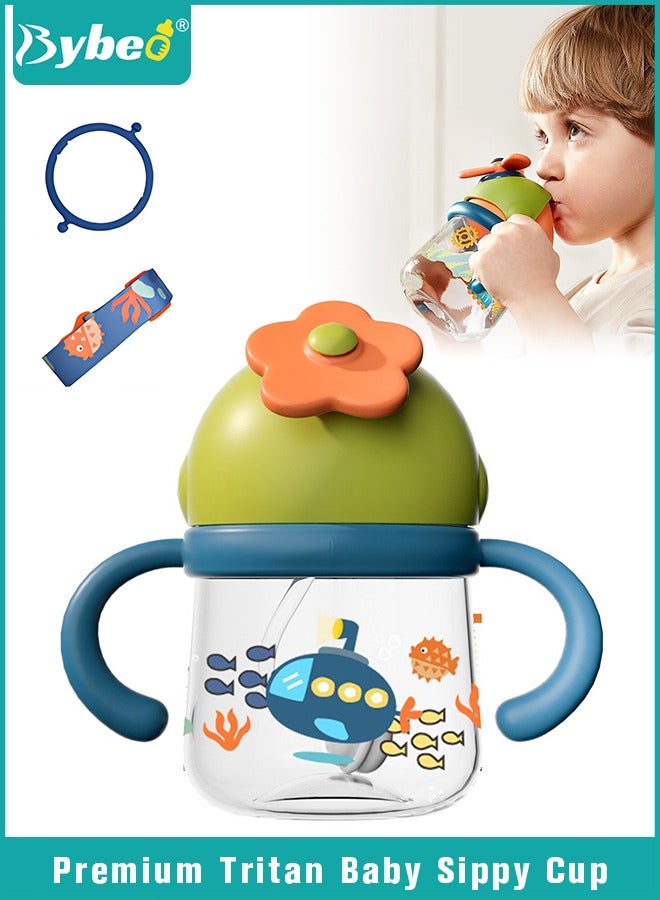 Tritan Baby Sippy Cup with Straw & Soft Spout, Trainer Sippy Cup For Toddlers, Learner Cup with Two Handles for Baby 6+ Month, baby Weaning Sippy Cup, Leak Proof, Breakproof, BPA Free, 300ml, Green