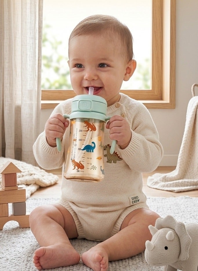 GROSMIMI Flip Top Spill Proof Sippy Cup with Stage 2 Straw for Toddlers, Customizable, PPSU, BPA Free 10 oz (Dinosaur)