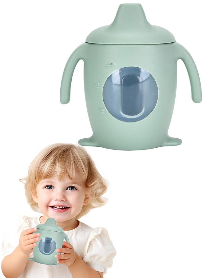 Baby Silicone Sippy Cup, Baby Training Cup with Handles, Lid and Straw, Baby Snacks Cups, Spill Proof and Non-Slip Sippy Cup for 6-12 Months Babies, 150ml