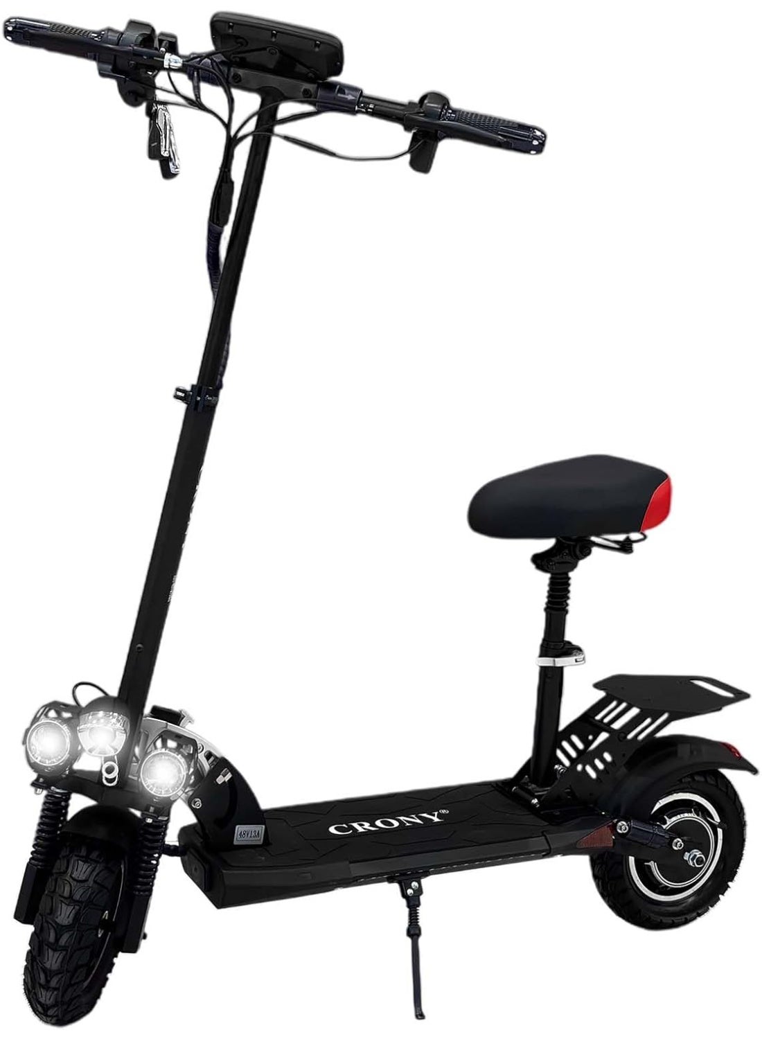 V10 Big LED Display 1200W Motor E-Scooter, 55km/h Max Speed, 25-35KM Range, 48V 14AH Battery, 10” Off-Road Rubber Tires, Dual Disc Brakes, Front & Rear Suspension, Foldable Aluminum Frame, Triple LED Headlights, LED Base Lighting, Electric Scooter for Adu