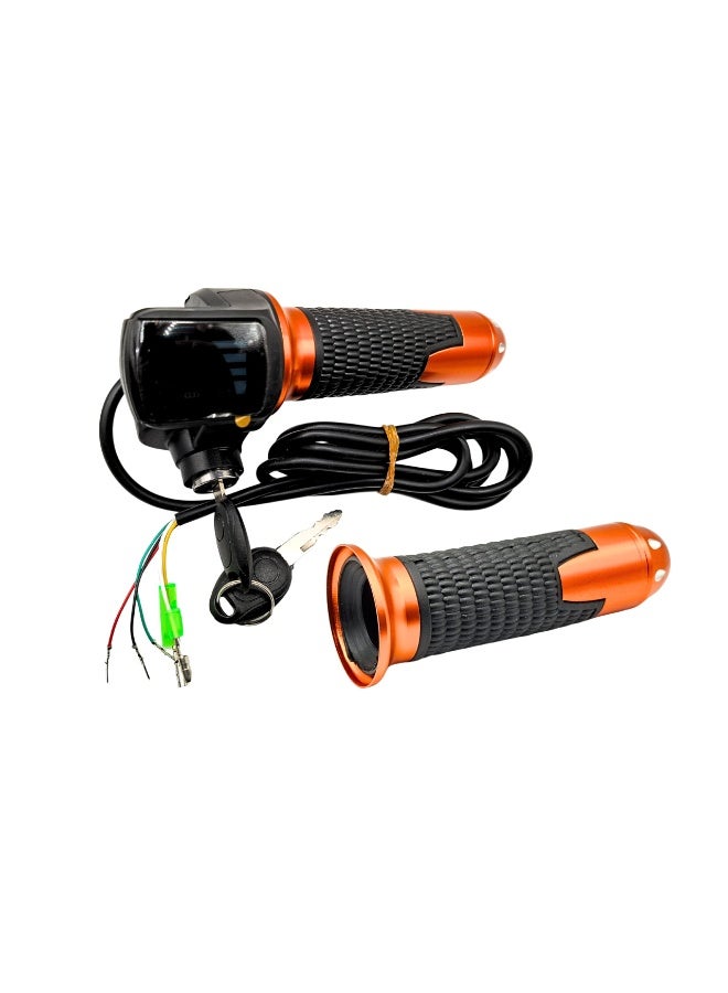 Electric Bike Throttle with LCD Display and Key Lock 5 Wire Twist Accelerator Grip Set for E Bikes Electric Scooters Delivery Bikes Black Orange