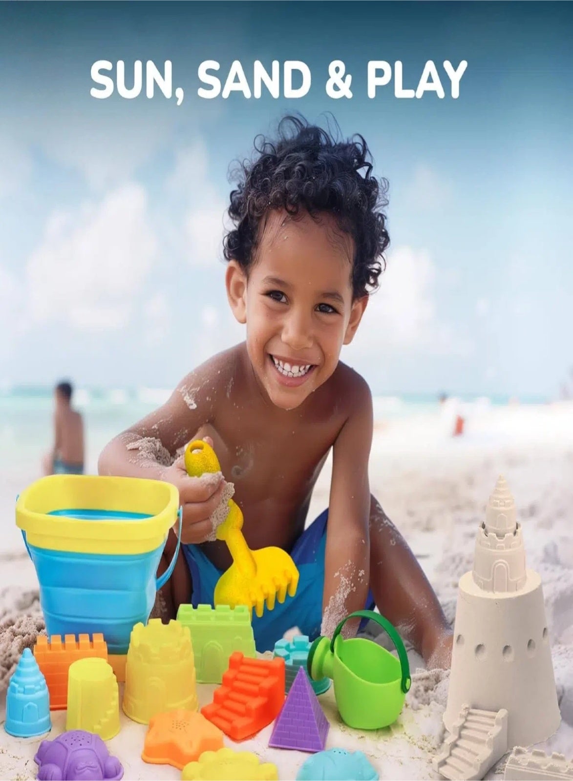 20 Piece Kids Beach Sand Toys, Sand Toys with Sand Bucket, Beach Tool Set, Sand Castle Building Kit - Toddler Outdoor Travel Toys for Boys and Girls