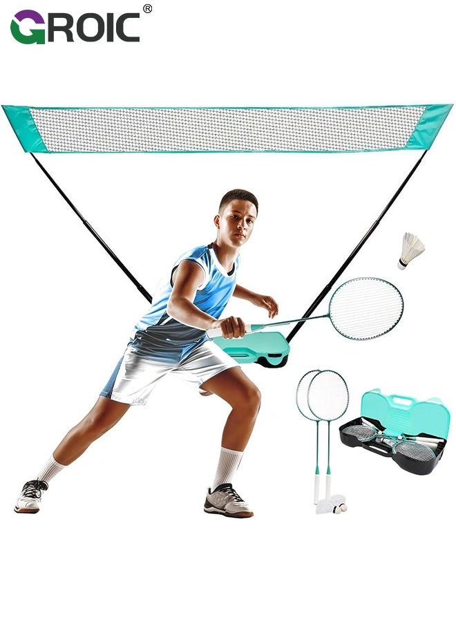 Badminton Net Set with Badminton Net,2 Rackets, 2 Shuttlecocks,Storage Case,Badminton Set for Indoor & Outdoor Games, Backyard Family Fun,Badminton Rackets Set