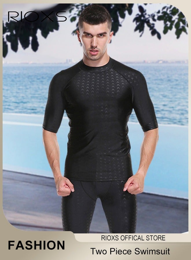 Men's Two Piece Swimsuit, Comfy Swimming Tops And Shorts, Water Sport Swimsuit, Sun Protection Bathing Suits, Short Sleeve Swimwear, Men's Swim Top And Trunks For Beach Swimming Surfing