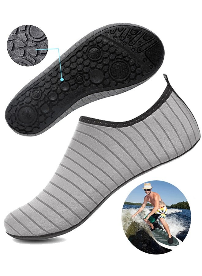 Water Shoes for Women Men Kids, Barefoot Quick-Dry Aqua Water Socks Slip-on Swim Beach Shoes for Snorkeling Surfing Kayaking Beach Walking Yoga (Grey)