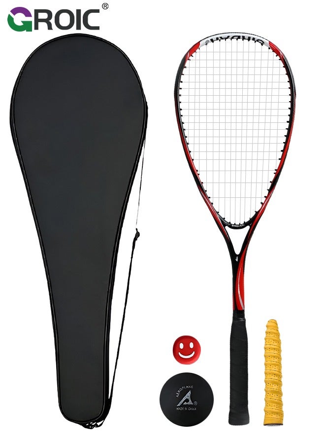 1 Pack Squash Racket Set for Adults, 27 Inch Squash Racket Squash Racket for Beginner and Professional with 1 Squash Balls,  1 Vibration Damper, 1 Handles Grips, 1 Squash Bag