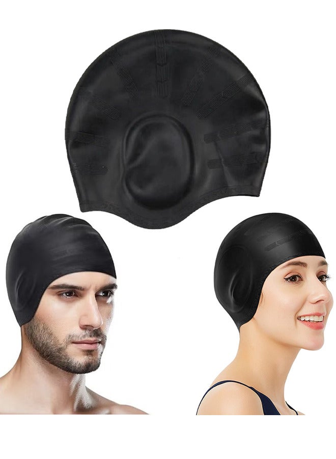 Silicone Swimming Cap with Ear Protection 3D Ergonomic Design Comfortable For Adult Men Women Long Hair Protecting Ears And Hair From Chlorine, Bacteria, Sand In The Water Odorless And Skin Friendly