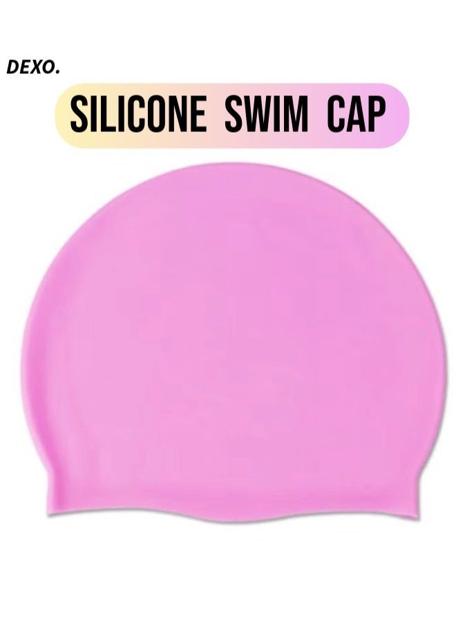 Silicone Swimming Cap – Stretchable, Comfortable Fit, Non-Slip, Hair Protection Swim Cap for Men & Women, Pink
