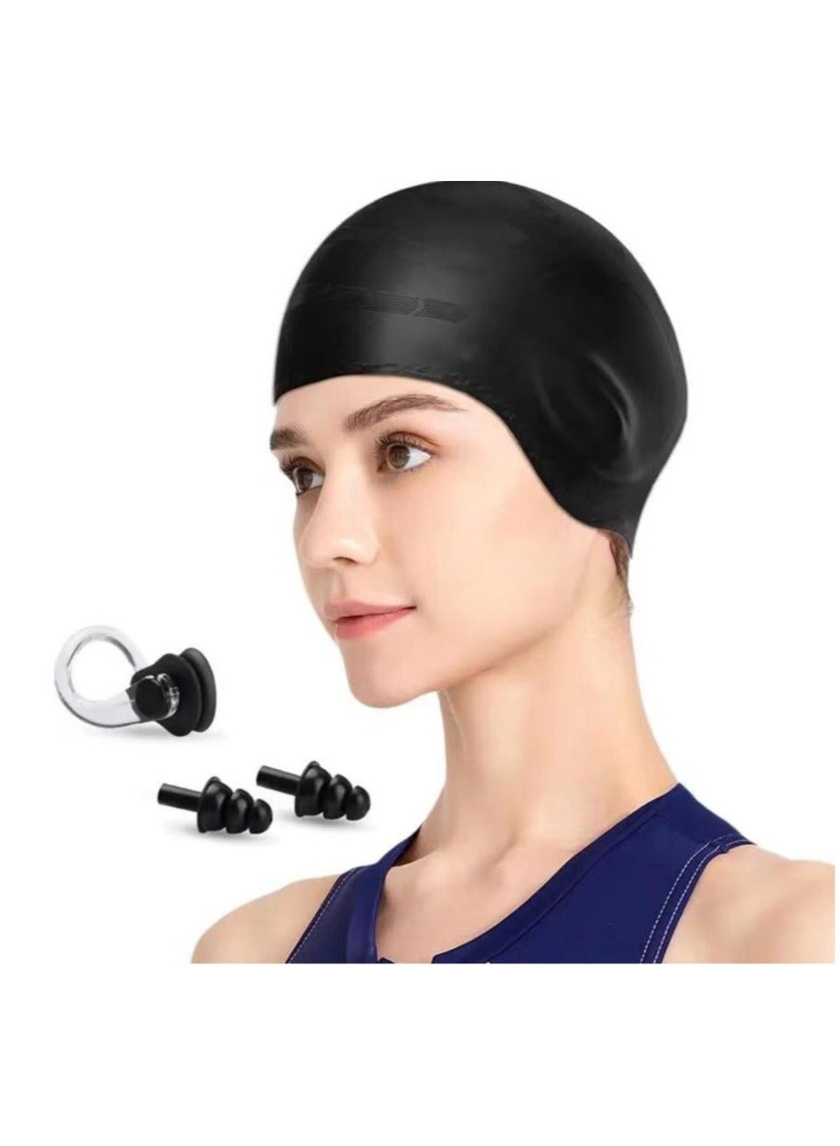 Unisex Swim Cap, 3D Ergonomic Design Ear Protection Comfortable Swimming Cap Bathing Hat Caps, Silicone Swim Hats Cap with Ear Protection and Nasal Congestion