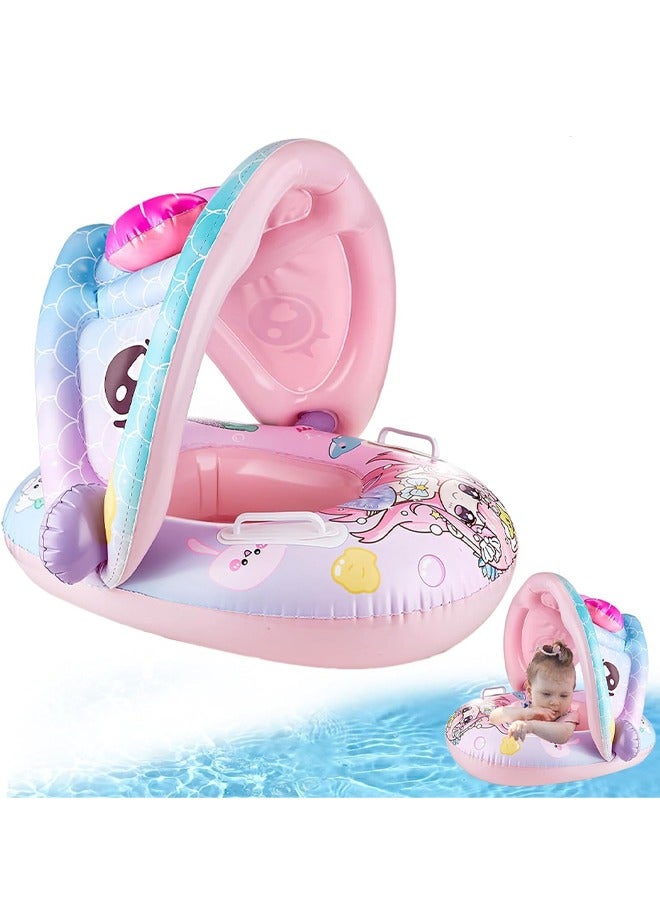 Baby pool float Swimming Pool Float Boat with Sun Protection Canopy Inflatable Pool Float Yacht Ring Awning Inflatable Swimming Training Float Seat for Boys Girls Summer Outdoor