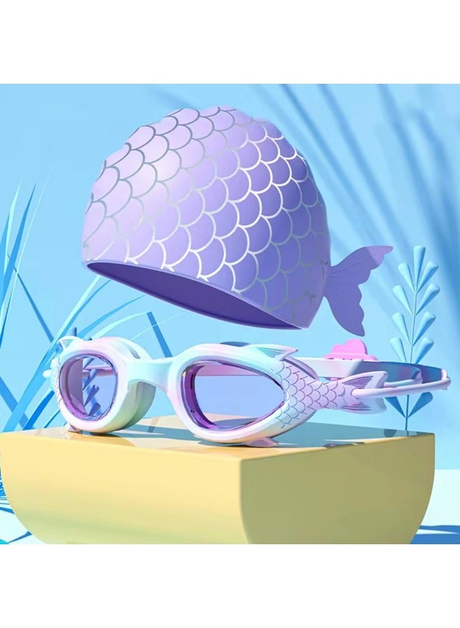 Kids Swim Cap and Swimming Goggles For Girls Boys(Age 6-14)